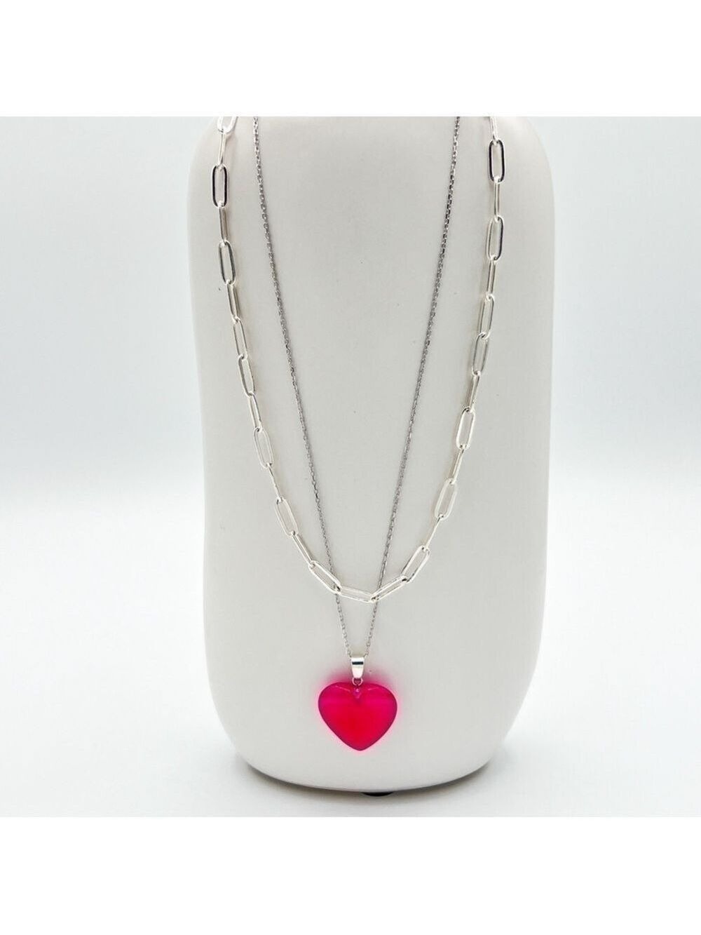 Sterling silver necklaces with pink heart